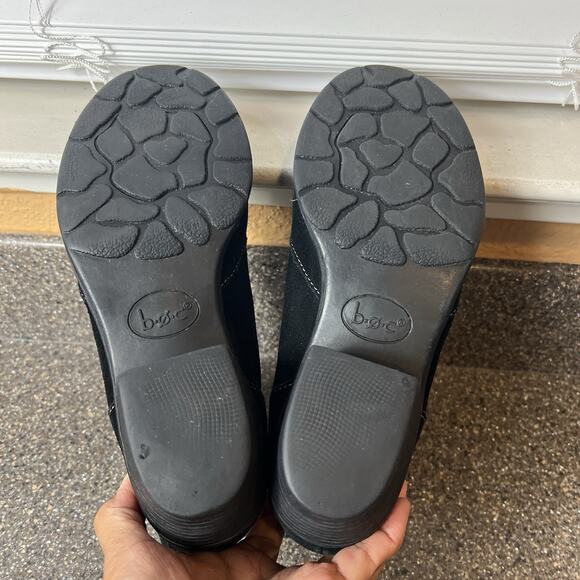 Born b.o.c Womens 7.5M Black Suede Ankle Boots Knit Sweater Cuff Accent Zip Heel - Picture 9 of 11